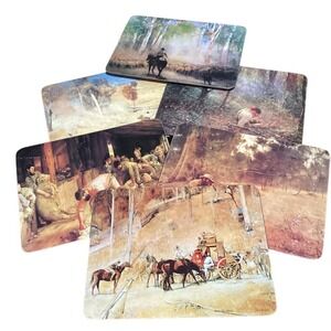 Target Australian Made Set of 6 Placemats Outback Sheep Shearing Stagecoach Art